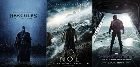 Affiches cinéma 2014 - thème eau - Noah - Hercules - Captain America