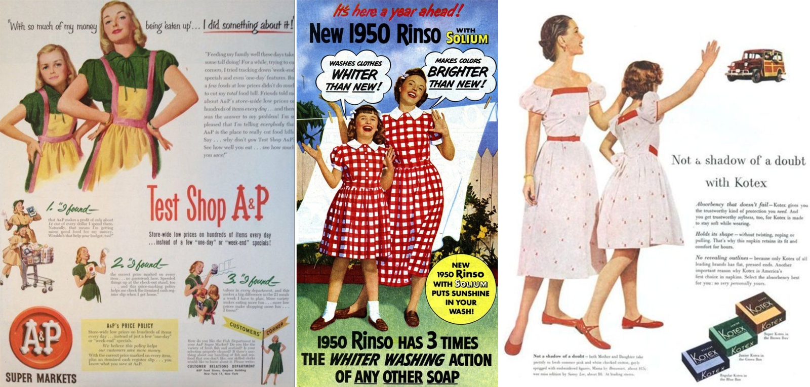 publicités vintage pour magasin, lessive et collants
