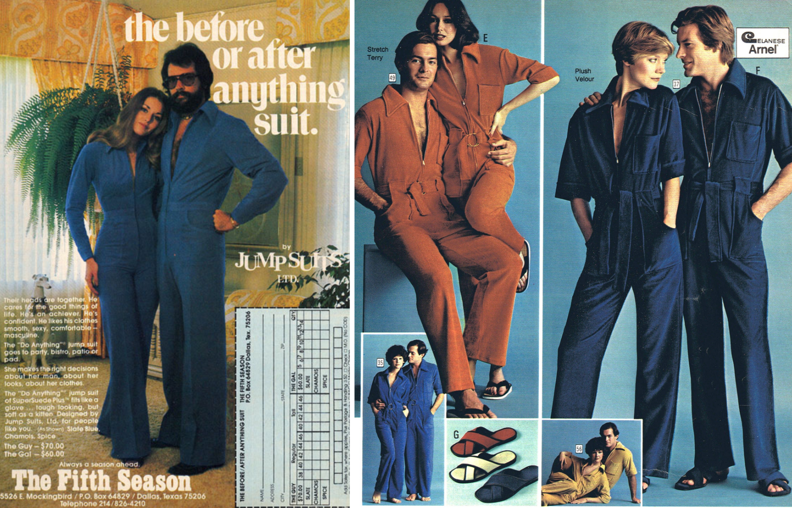 publicités vintage pour des vêtements de type combinaison