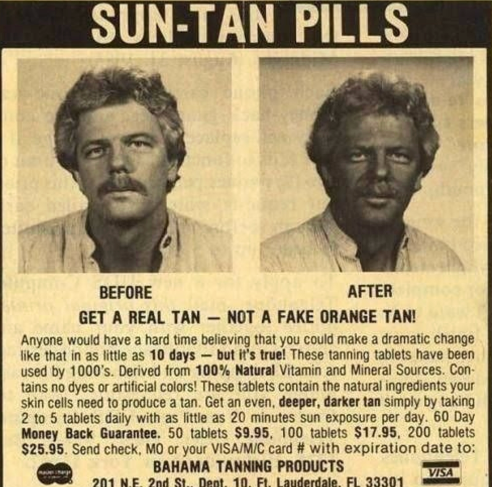 publicité pour des pillules de bronzage
