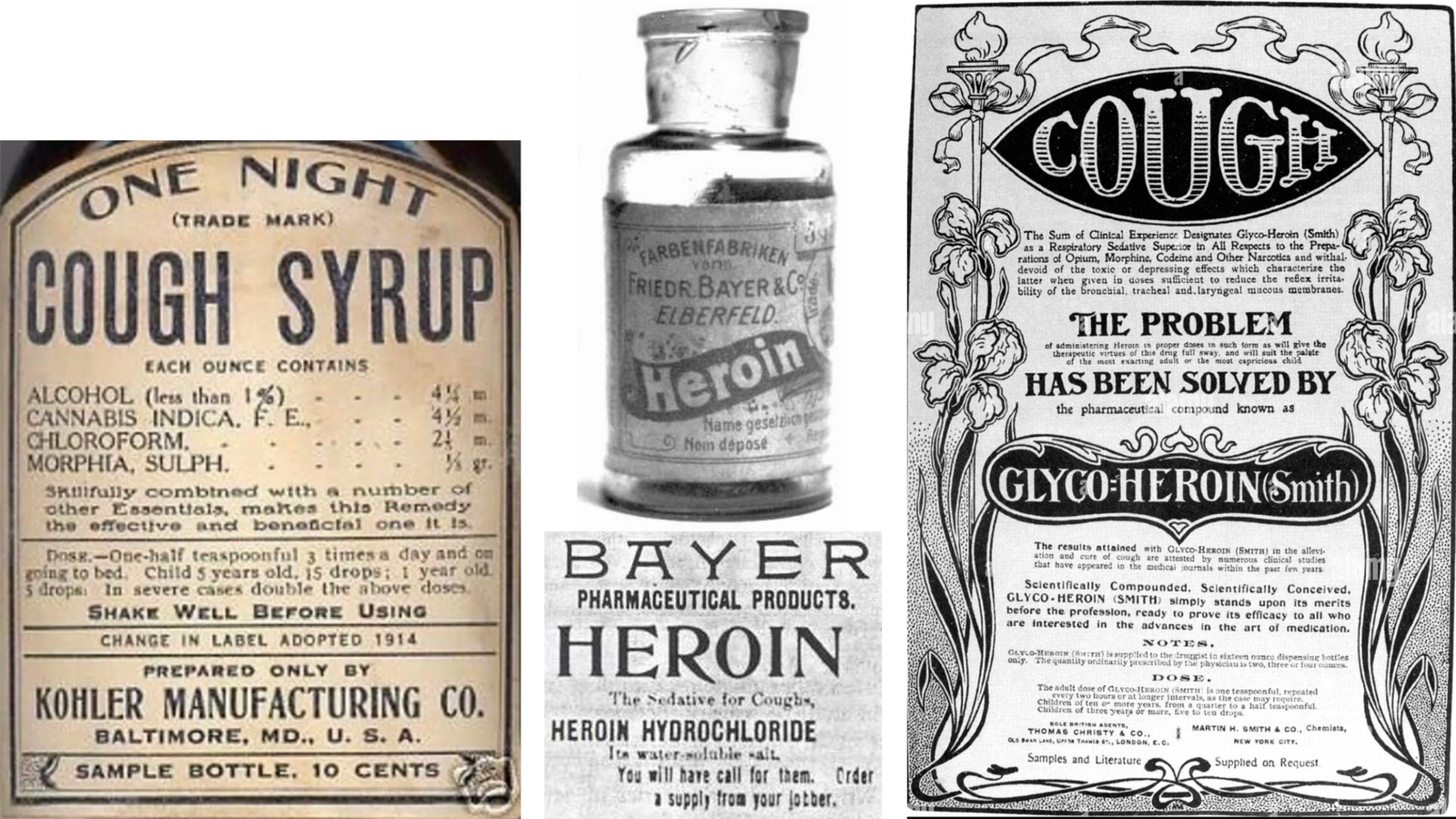 publicité vintage pour médicament alcoolisé et morphine, cocaïne, héroïne...
