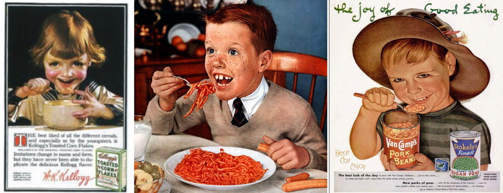 Publicités vintage avec des enfants à tête diaboliques