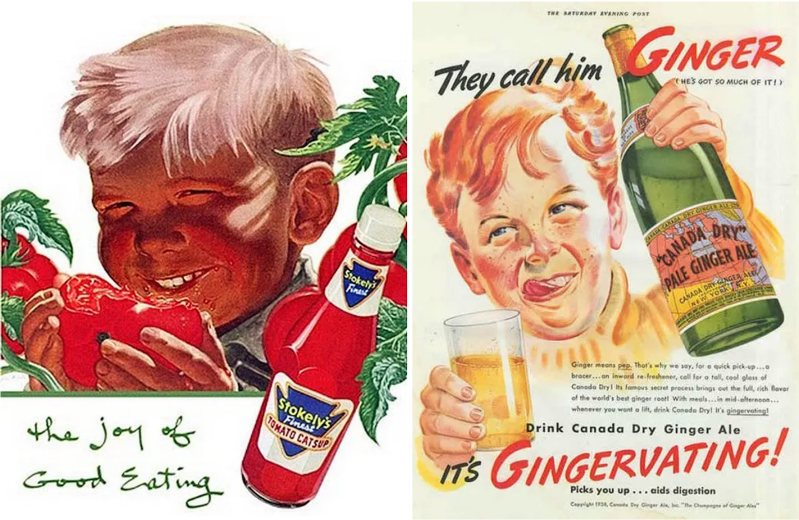 Publicités vintage avec des enfants à tête diaboliques