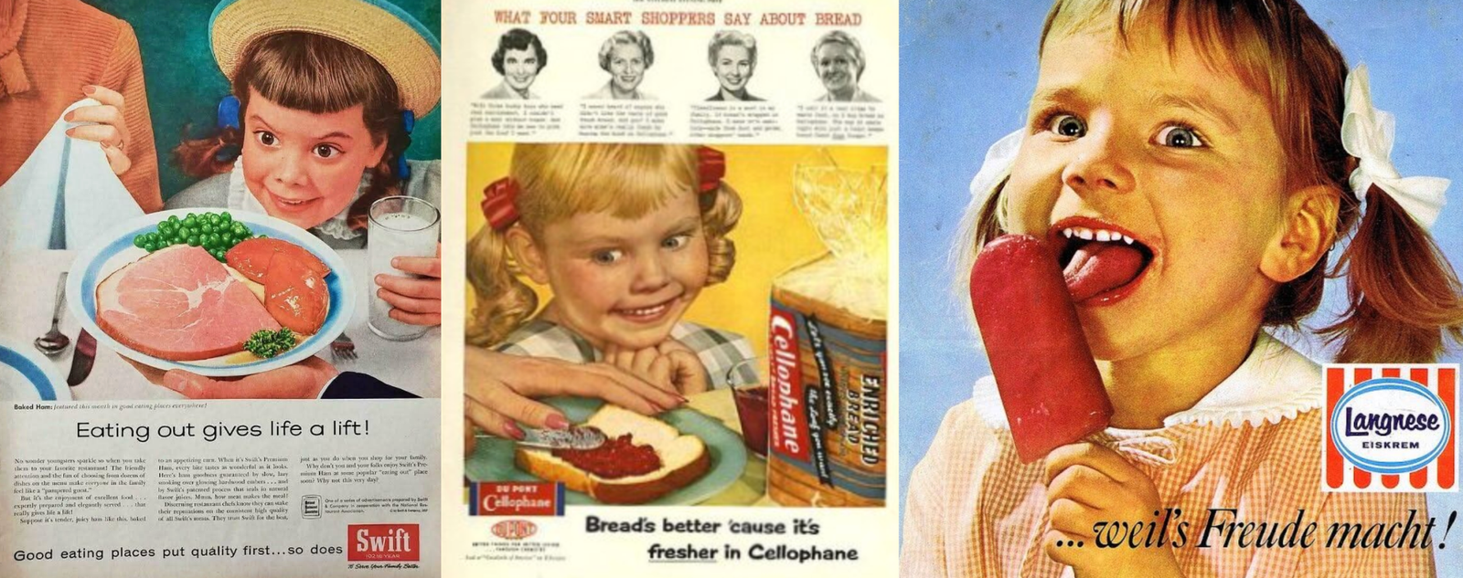 Publicités vintage avec des enfants à tête diaboliques