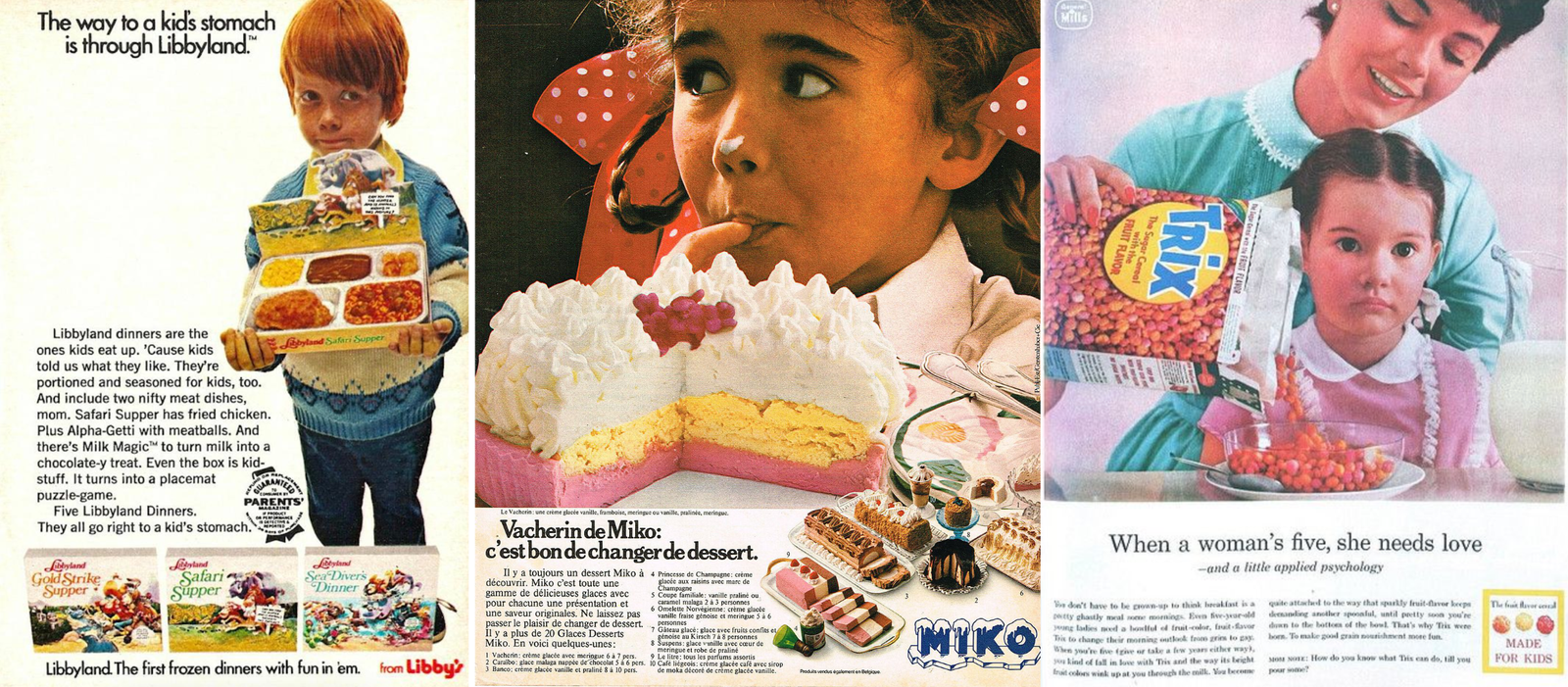 publicité pour des aliments avec des modèles pas trop à ce qu'ils font